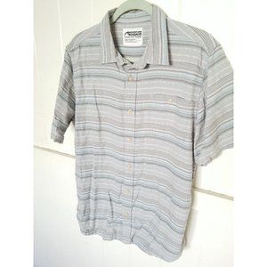 MOUNTAIN KHAKI Mens HORIZON S/S Button Front Shirt L Classic Fit‎ Gray Stripe